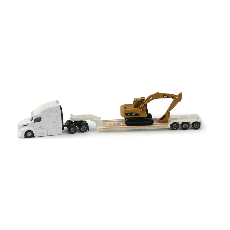 1:87 Cama baja Peterbilt 579 con retroexcavadora Caterpilar 315C